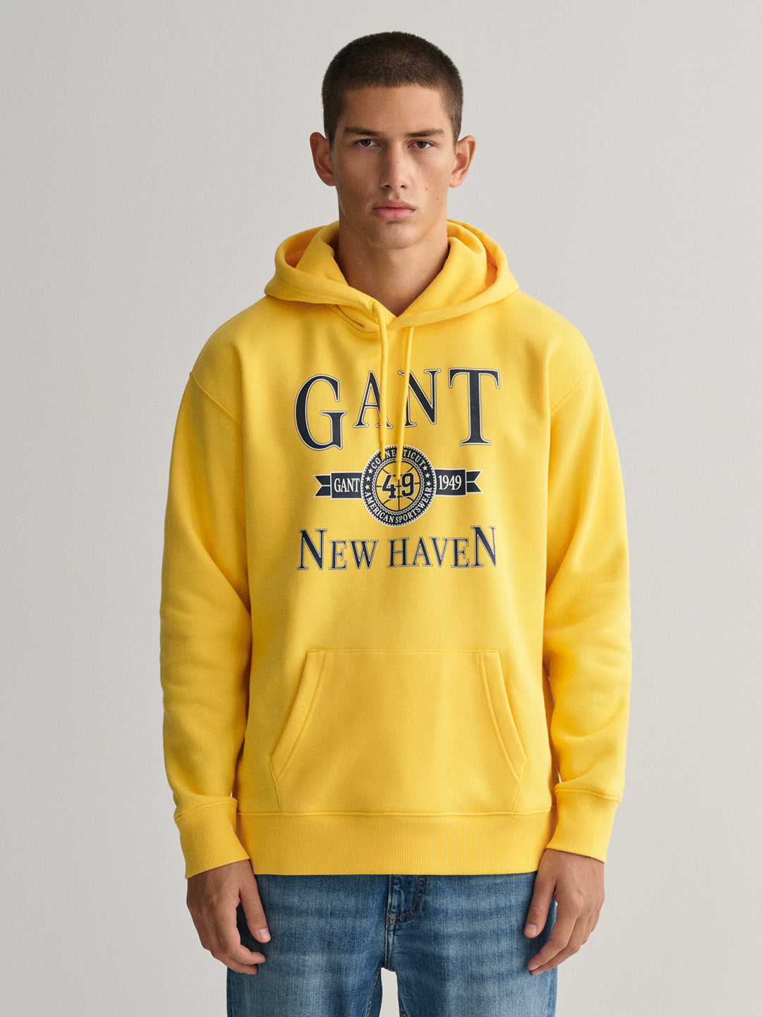 Gant Men Yellow Printed Hooded Sweatshirt