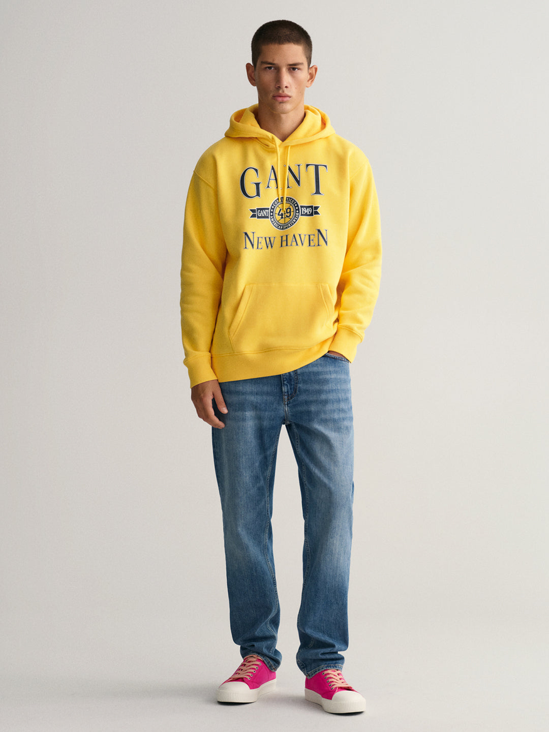 Gant Men Yellow Printed Hooded Sweatshirt