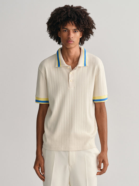 Gant Cream Dropped Needle Comfort Fit Pique Polo T-Shirt