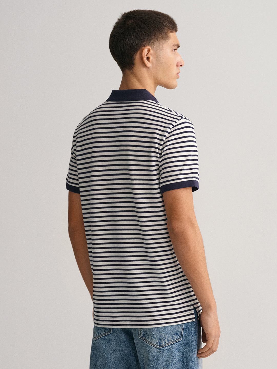 Gant Blue Striped Regular Fit Pique Polo T-Shirt