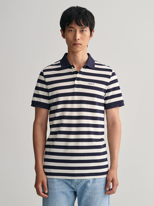 Gant Blue Striped Regular Fit Pique Polo T-Shirt