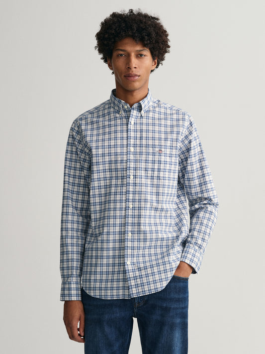 Gant Blue Poplin Micro Checked Regular Fit Shirt