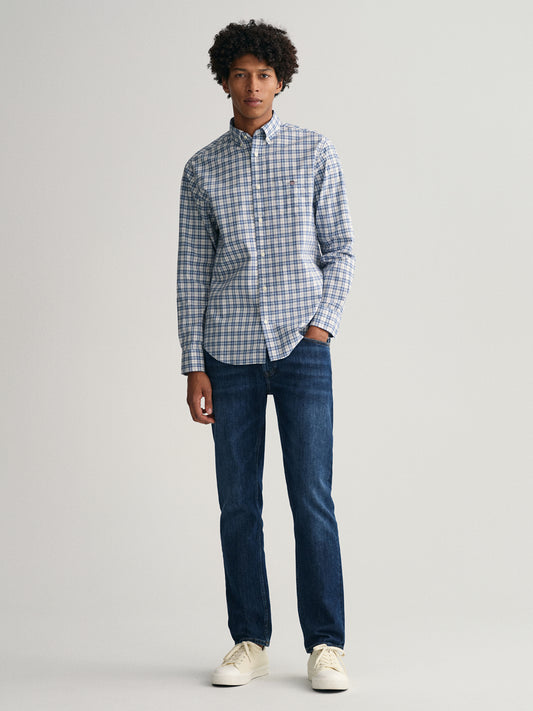 Gant Blue Poplin Micro Checked Regular Fit Shirt