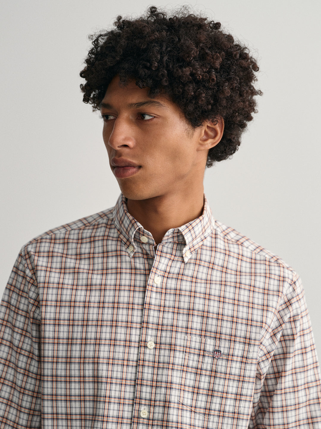 Gant Orange Poplin Micro Checked Regular Fit Shirt