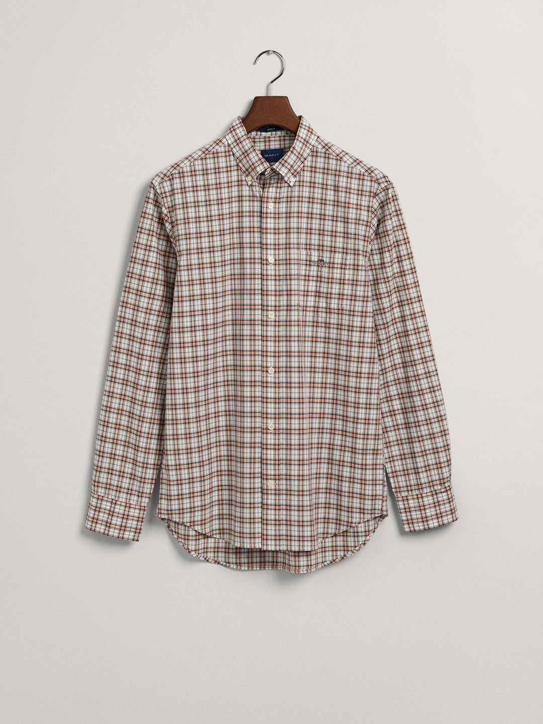 Gant Orange Poplin Micro Checked Regular Fit Shirt