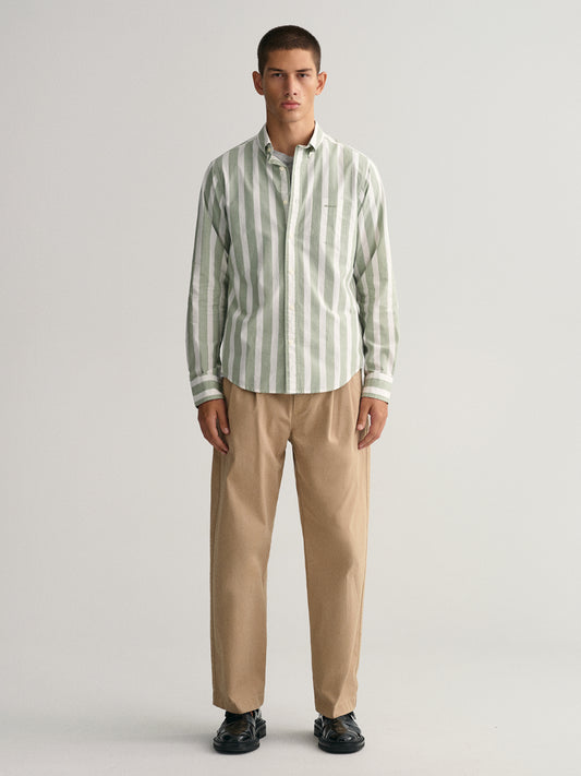 Gant Green Untucked Wide Broadcloth Striped Regular Fit Shirt