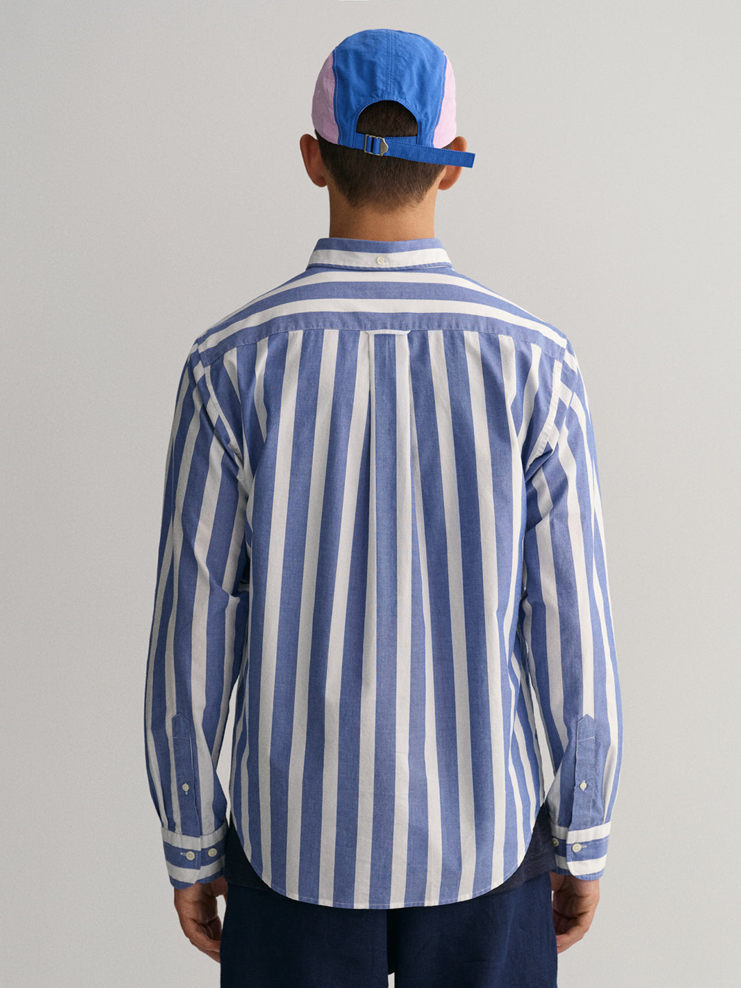 Gant Blue Untucked Wide Broadcloth Striped Regular Fit Shirt