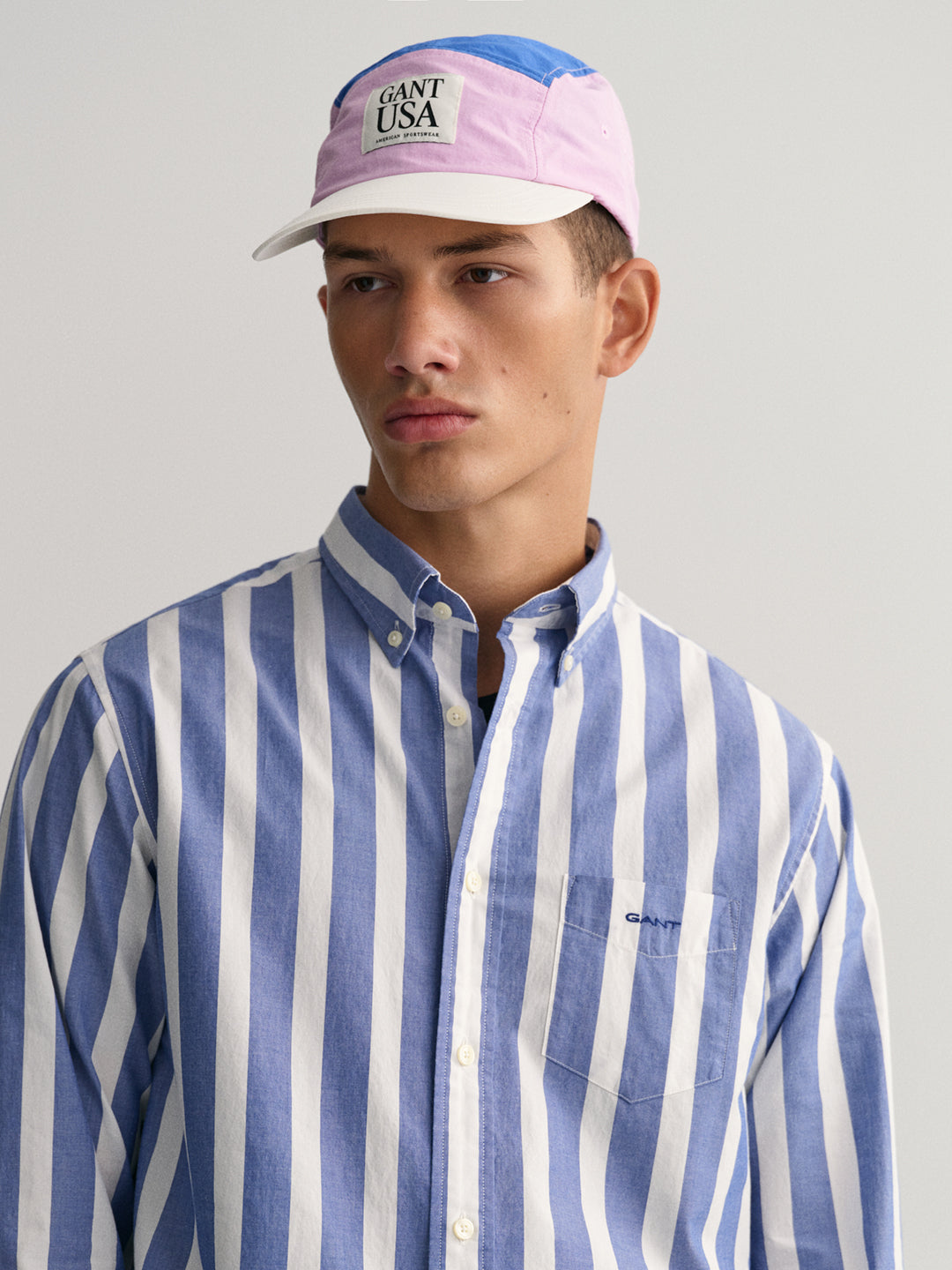 Gant Blue Untucked Wide Broadcloth Striped Regular Fit Shirt
