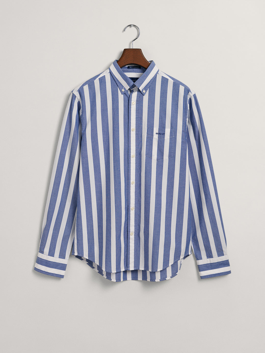 Gant Blue Untucked Wide Broadcloth Striped Regular Fit Shirt