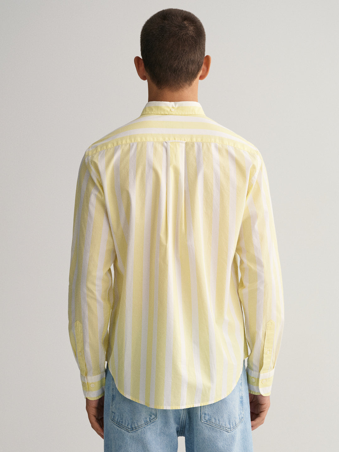 Gant Yellow Untucked Wide Broadcloth Striped Regular Fit Shirt