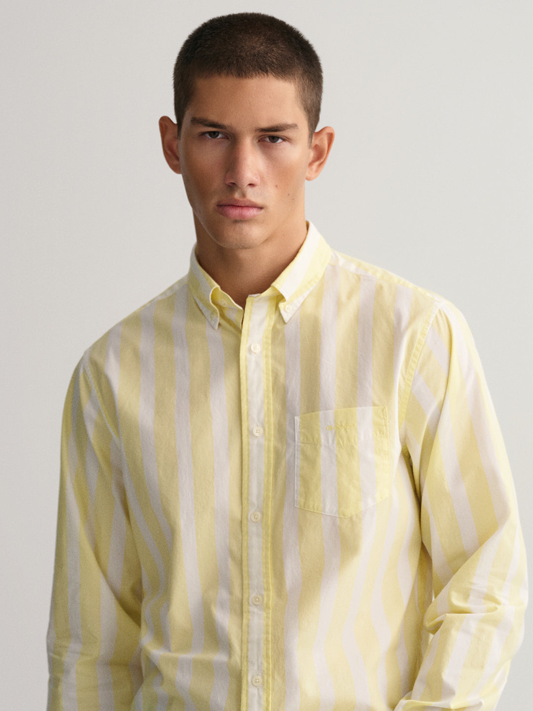 Gant Yellow Untucked Wide Broadcloth Striped Regular Fit Shirt