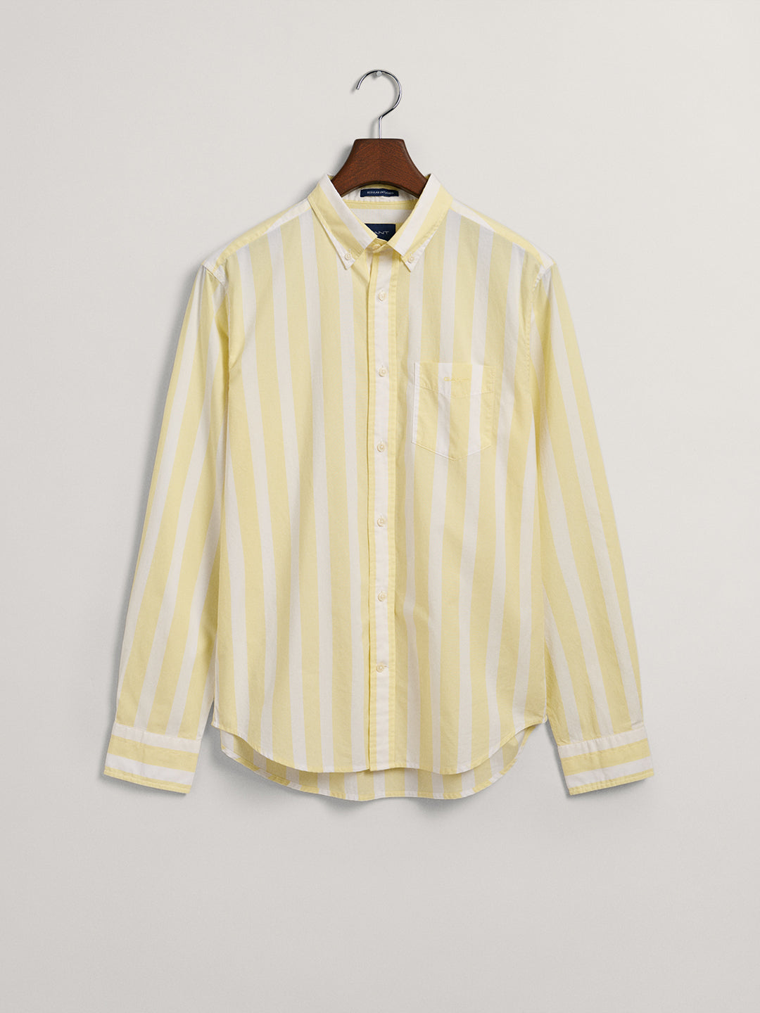 Gant Yellow Untucked Wide Broadcloth Striped Regular Fit Shirt