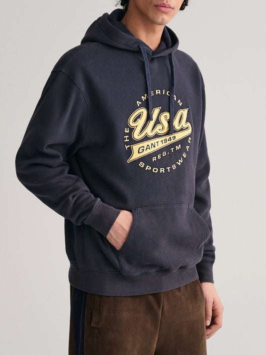 Gant Men Blue Printed Hooded Sweatshirt