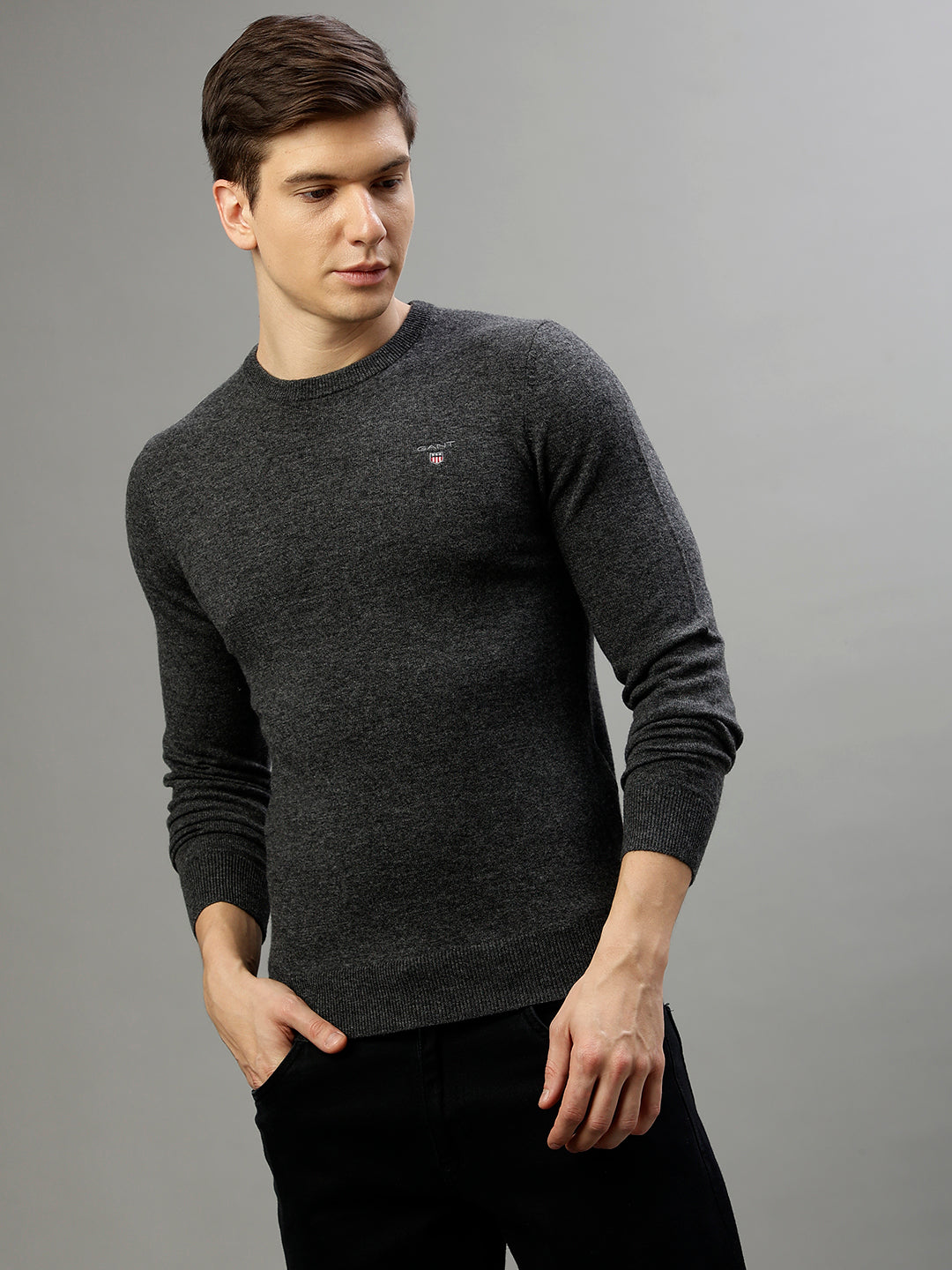 Gant Men Solid Round Neck Full Sleeves Sweater