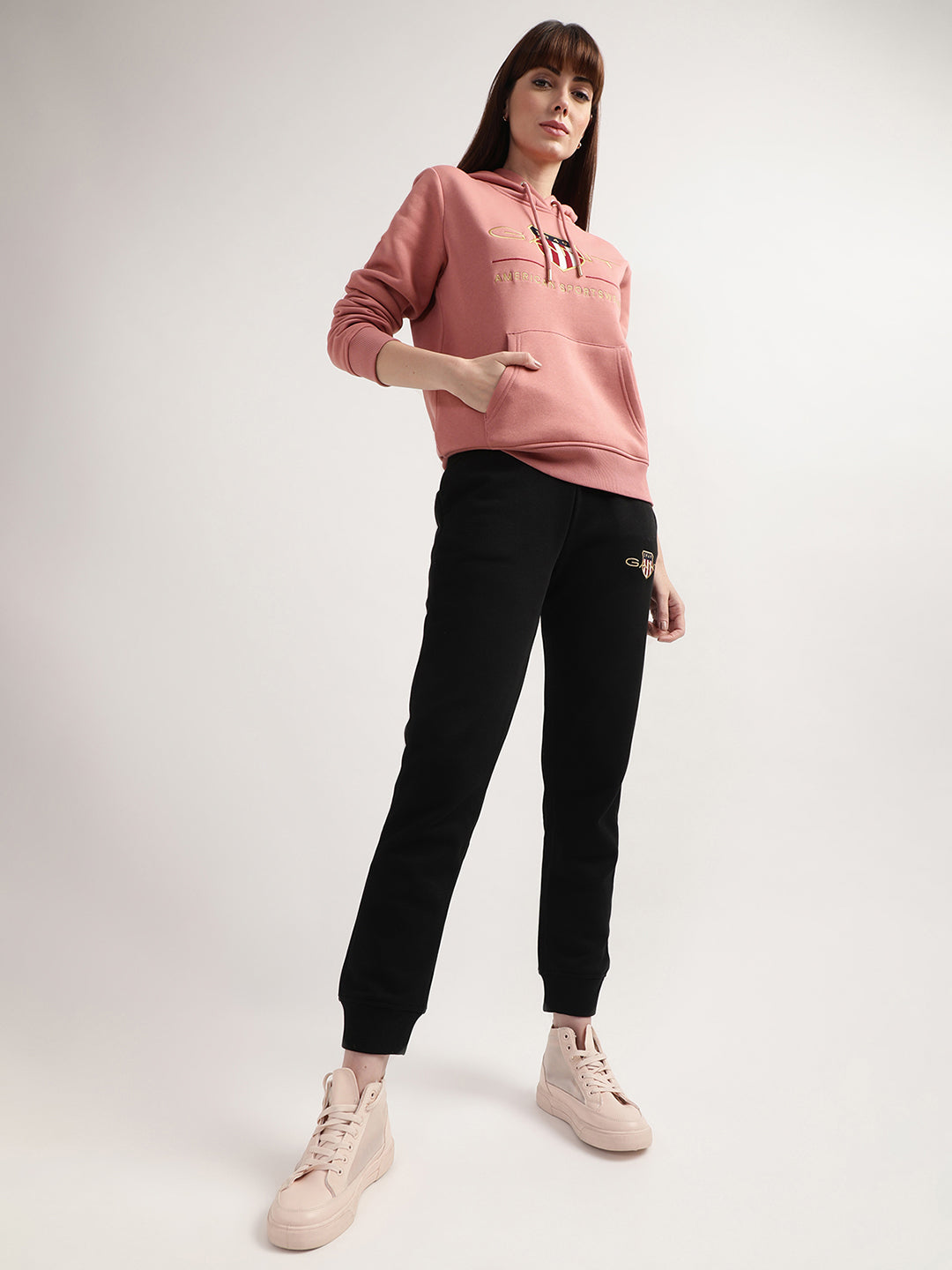 Gant Women Pink Printed Hooded Sweatshirt