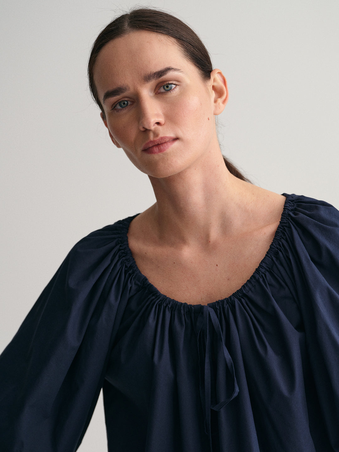 Gant Round Neck Puff Sleeves Cotton Top