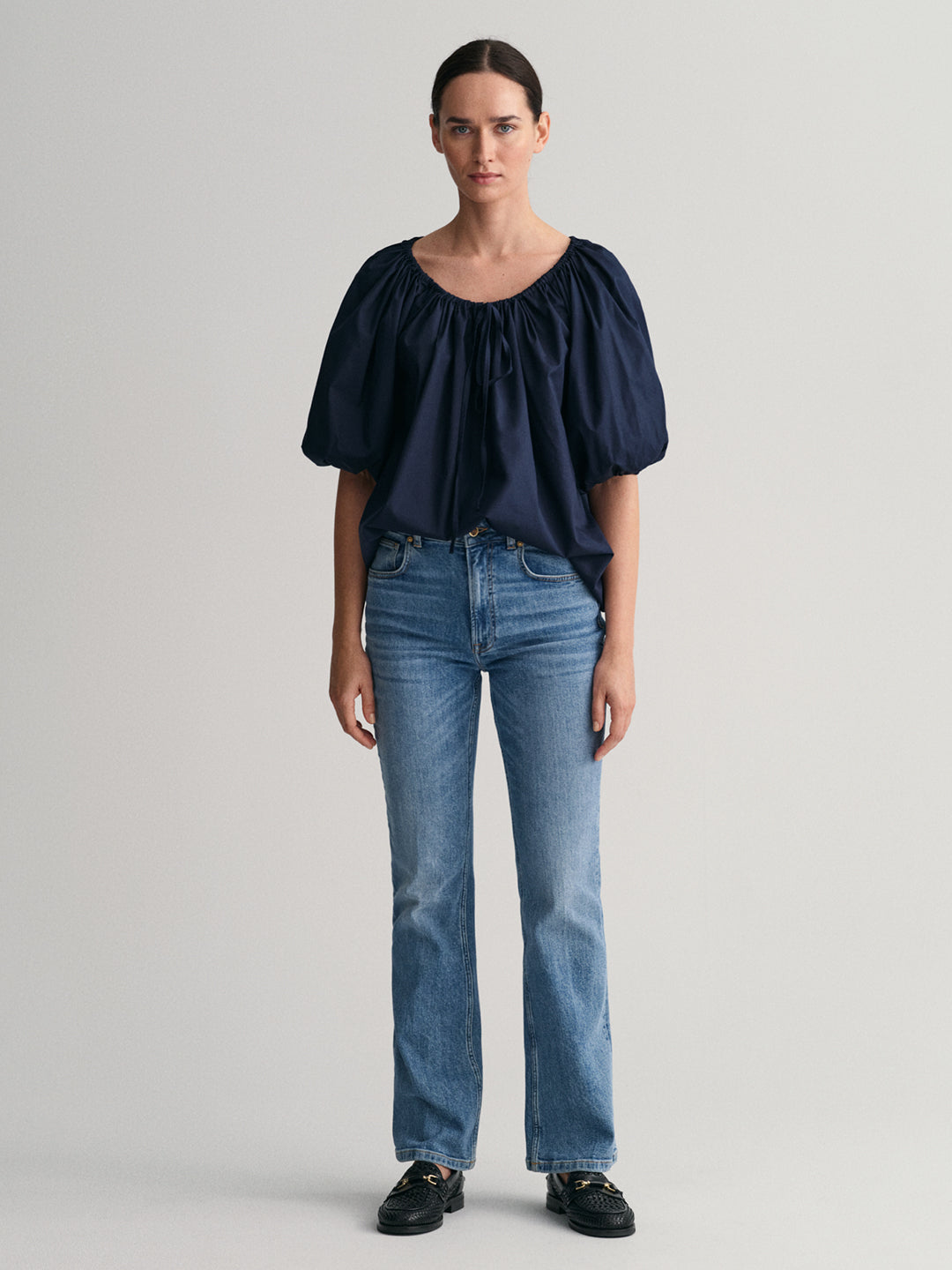 Gant Round Neck Puff Sleeves Cotton Top