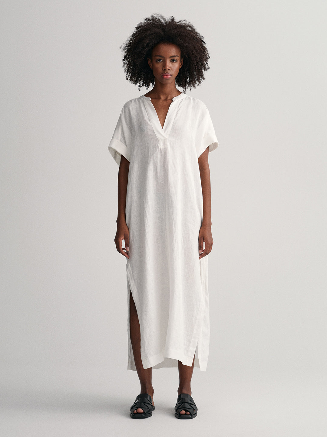 Gant V-Neck Extended Sleeve Linen A-Line Midi Dress