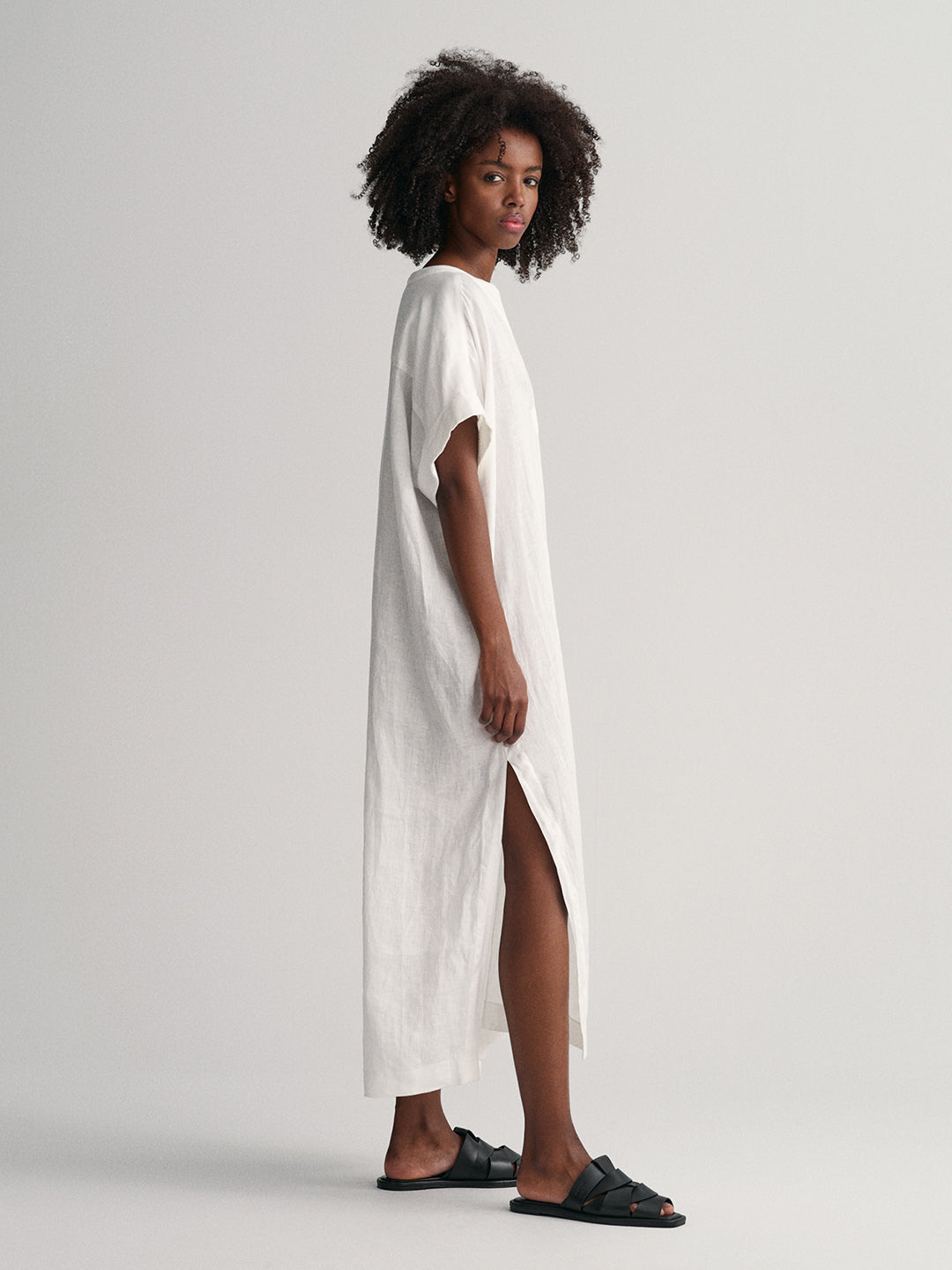 Gant V-Neck Extended Sleeve Linen A-Line Midi Dress