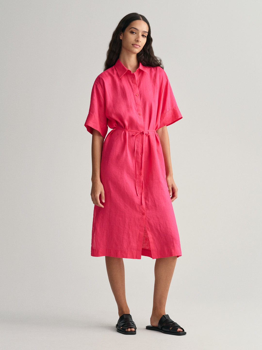 Gant Waist Tie-Up Linen Shirt Midi Dress