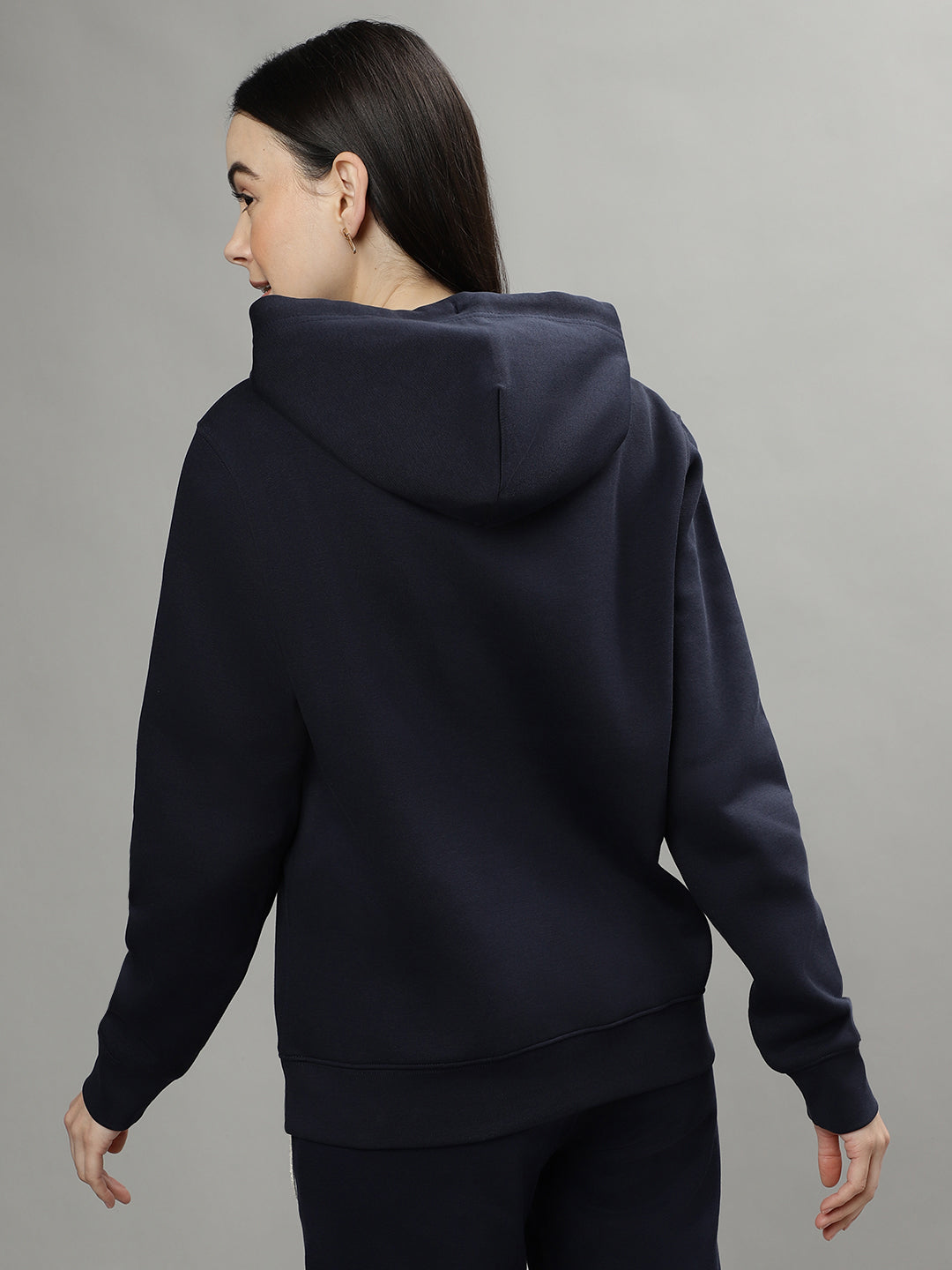 Gant Women Navy Blue Solid Hooded Long Sleeves Sweatshirts