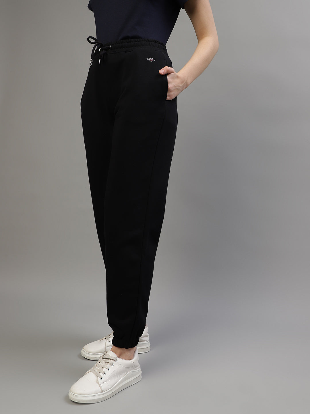 Gant Women Black Solid Relaxed Fit Trackpants