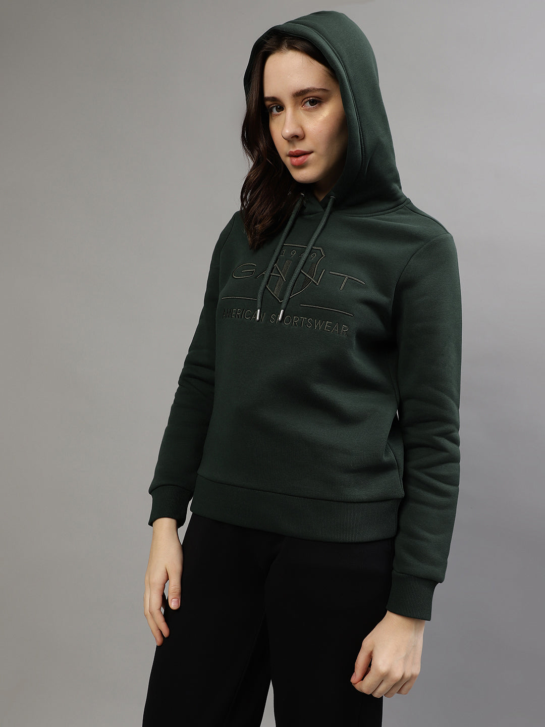 Gant Women Embroidered Hooded Full Sleeves Sweatshirt