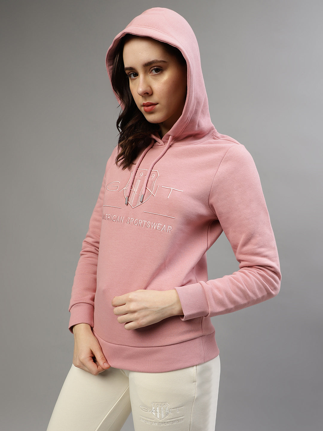 Gant Women Embroidered Hooded Full Sleeves Sweatshirt