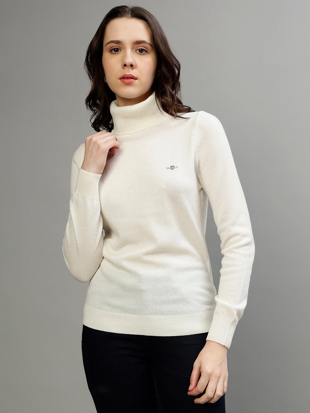 Gant Women Solid Turtle Neck Full Sleeves Sweater