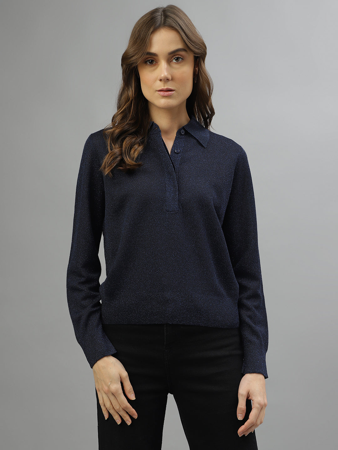 Gant Women Solid Polo Full Sleeves Sweater