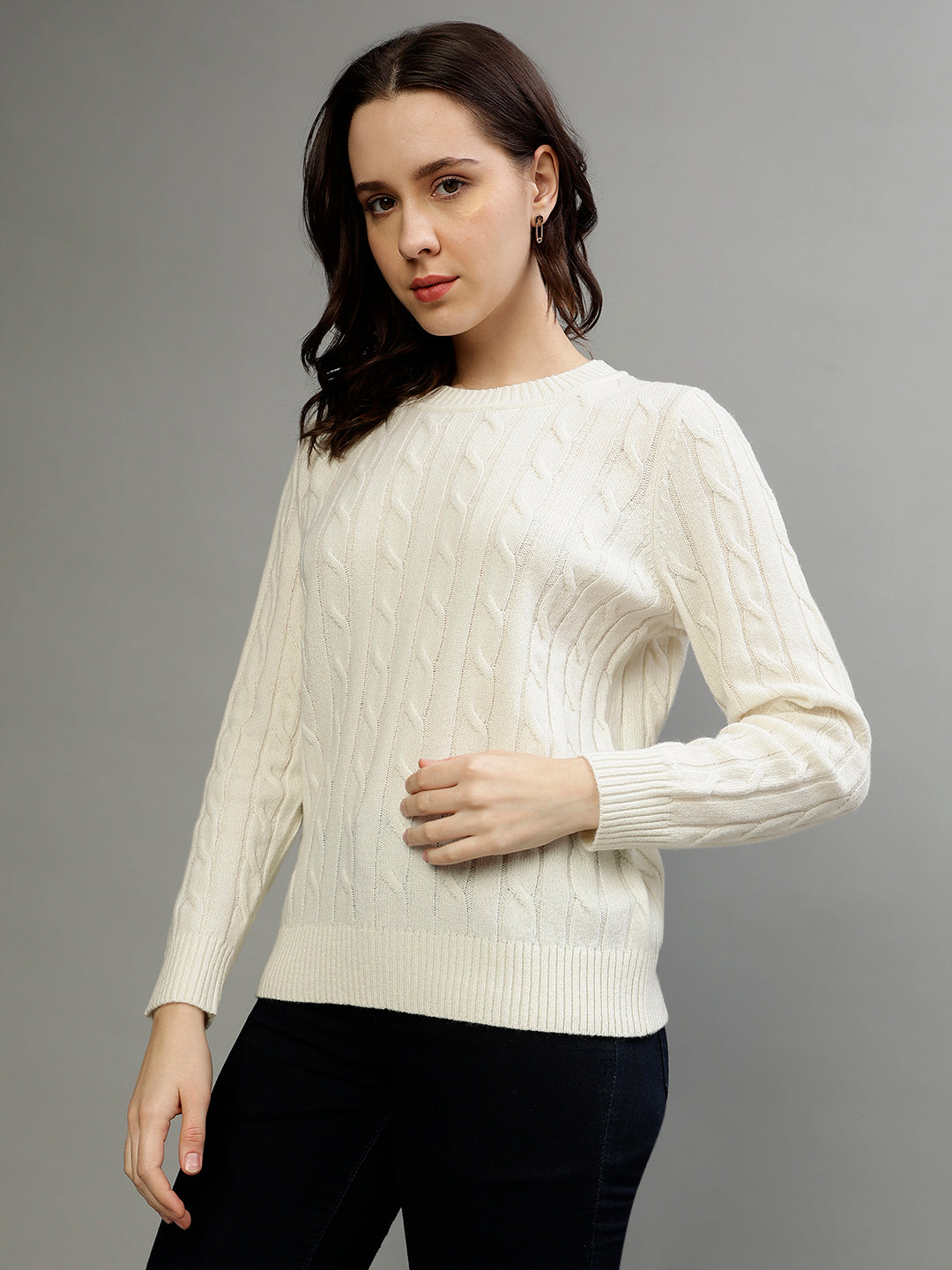 Gant Women Solid Round Neck Full Sleeves Sweater